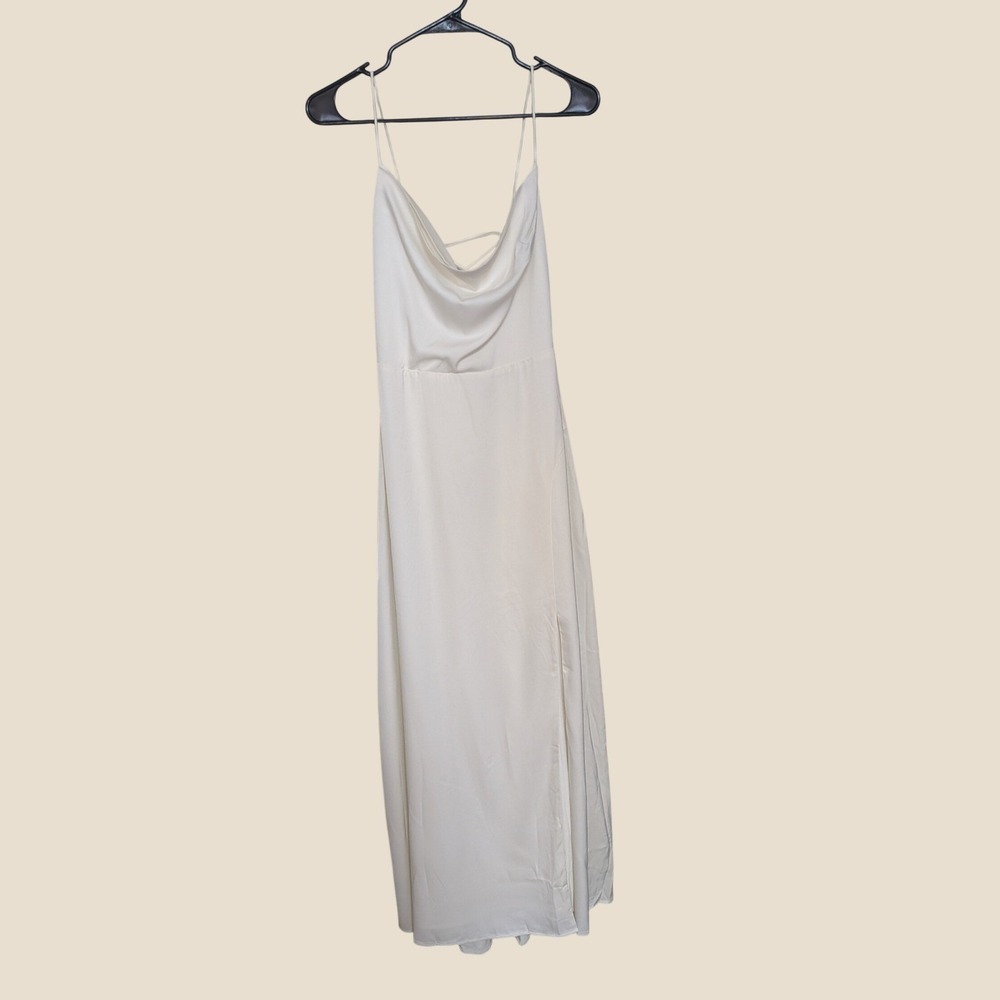 NWT Lichi the One White Cowl Neck Lace Up Back Maxi Dress Wedding Formal Medium